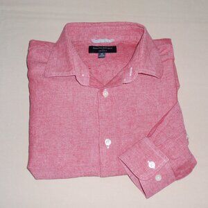 Banana Republic Linen Slim Fit Button Up Shirt Mens M Red Long Sleeve